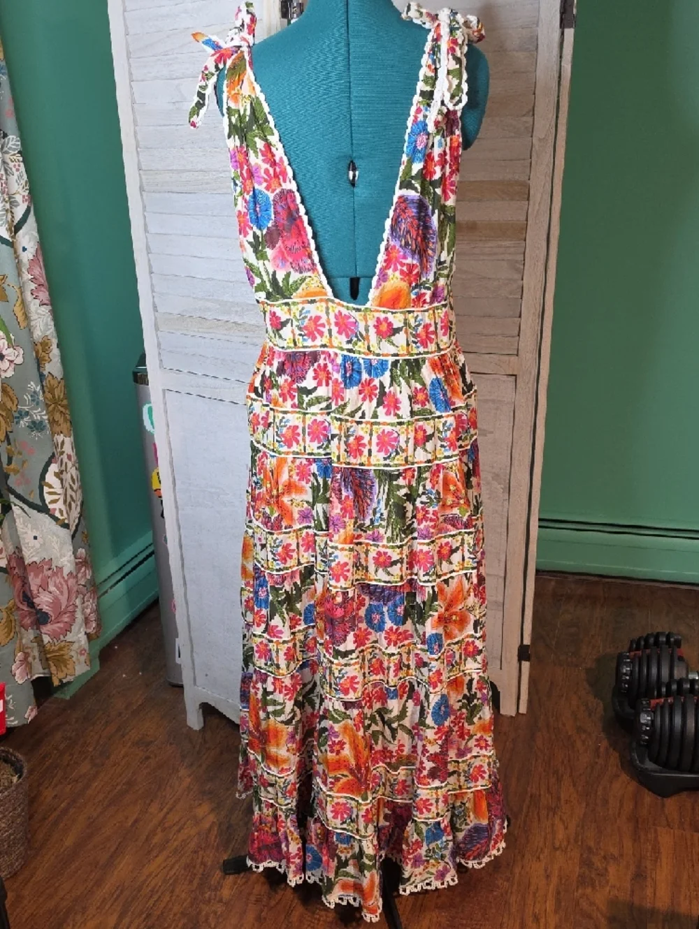Farm Rio Off-White Tropical Yard Sleeveless Midi Dress Large NWOT - Picture 5 of 5